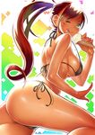  ;q ass bikini black_bikini blush breasts food green_eyes large_breasts long_hair looking_at_viewer messy mole mole_under_eye one_eye_closed original ponytail popsicle red_hair shiny shiny_skin side-tie_bikini sideboob solo swimsuit tongue tongue_out twinpoo 