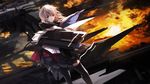  bad_id bad_pixiv_id black_legwear dutch_angle looking_at_viewer paradise pixiv_fantasia pixiv_fantasia_fallen_kings red_eyes short_hair silver_hair sketch sky solo swd3e2 thighhighs twilight 