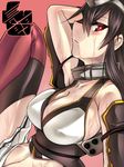  bad_id bad_pixiv_id bare_shoulders black_hair black_legwear breasts cleavage kantai_collection large_breasts looking_at_viewer nagato_(kantai_collection) red_eyes red_legwear sideboob solo thighhighs tokita_monta wet 