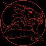  bad_dragon black_background circle dragon horn line_art looking_at_viewer monochrome plain_background red_theme solo 