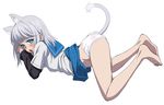  animal_ears ass blue_eyes blush cat_ears cat_tail highres kanase_kanon looking_at_viewer mokke_(mokke99) open_mouth panties saikai_academy_uniform school_uniform serafuku short_hair silver_hair solo strike_the_blood tail underwear 