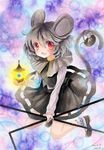  animal_ears bishamonten's_pagoda blush capelet dowsing_rod dress grey_hair highres jewelry mosho mouse mouse_ears mouse_tail nazrin pendant red_eyes short_hair smile solo tail touhou traditional_media watercolor_(medium) 