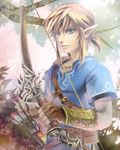  blonde_hair blue_eyes bow_(weapon) earrings gloves jewelry link long_hair male_focus pointy_ears ponytail solo suzumiya_misa the_legend_of_zelda the_legend_of_zelda:_breath_of_the_wild weapon 