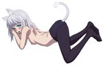  animal_ears ass blue_eyes blush cat_ears cat_tail highres kanase_kanon looking_at_viewer mokke_(mokke99) open_mouth panties panties_under_pantyhose pantyhose short_hair silver_hair solo strike_the_blood tail underwear 