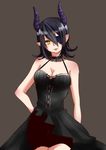  absurdres black_hair breasts cleavage demon_girl dress eyepatch highres horns kantai_collection medium_breasts pointy_ears short_hair silco solo tenryuu_(kantai_collection) yellow_eyes 