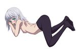  ass blue_eyes blush highres kanase_kanon looking_at_viewer mokke_(mokke99) no_panties open_mouth pantyhose short_hair silver_hair solo strike_the_blood 