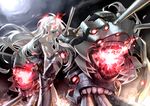  armor breasts energy glowing hair_censor hair_over_one_eye igneous25 kantai_collection long_hair machinery medium_breasts navel pale_skin red_eyes shinkaisei-kan southern_ocean_war_hime standing teeth topless very_long_hair white_hair 