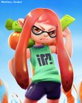  bad_id bad_tumblr_id bike_shorts domino_mask flat_chest green_shirt ink_tank_(splatoon) inkling long_hair mask neocoill over_shoulder pink_hair pointy_ears serious shirt sidelocks sleeveless solo splatoon_(series) splatoon_1 super_soaker tentacle_hair weapon weapon_over_shoulder 