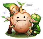  1girl bad_id bad_twitter_id blonde_hair blue_eyes charcoalo fairy great_deku_sprout green_hair green_hairband hairband hat link pointy_ears saria smile the_legend_of_zelda the_legend_of_zelda:_ocarina_of_time tree 