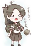  ayanami_(kantai_collection) brown_hair chibi kantai_collection personification school_uniform serafuku side_ponytail 