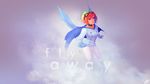  clothing cloud english_text eyewear feathers female friendship_is_magic gloves goggles hair human jave_the_13 mammal multi-colored_hair my_little_pony pink_eyes rainbow_dash_(mlp) sky smile solo spittfire text wings 