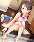  artist_request bag bracelet brown_hair earrings full_body green_eyes handbag high_heels idolmaster idolmaster_cinderella_girls jewelry looking_at_viewer nishikawa_honami official_art sandals solo 