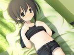  1girl artist_request black_hair midriff natsumero shiro_(octet) shirt_lift short_hair shorts solo source_request 