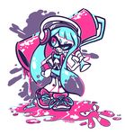  1girl crayon-chewer headphones highres inkling long_hair nintendo paint_roller roller solo splatoon spot_color tentacle_hair tongue twintails 