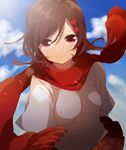  bad_id bad_pixiv_id brown_hair gotou_(108107) hair_ornament hairclip kagerou_project long_hair looking_at_viewer red_scarf scarf school_uniform solo tateyama_ayano 