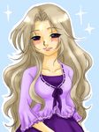  alternate_costume alternate_hairstyle clachannel dress dress_vest hair_down justice_gakuen kirishima_yurika moero!_justice_gakuen purple_dress purple_eyes smile solo sparkle 