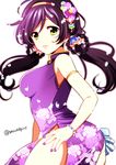  alternate_costume bad_id bad_pixiv_id braid breasts china_dress chinese_clothes dress fingernails floral_print flower green_eyes hair_flower hair_ornament hairband large_breasts lips long_hair looking_at_viewer love_live! love_live!_school_idol_project nail_polish petals purple_hair purple_nails sacchan_(hn0816) simple_background solo toujou_nozomi twin_braids twintails twitter_username white_background 