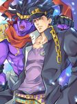  arios_(orochi_yuta) black_hair chain gakuran hat highres jojo_no_kimyou_na_bouken kuujou_joutarou long_coat multiple_boys purple_skin school_uniform stand_(jojo) star_platinum 