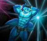  abs anthro armpits arms_behind_head biceps big_muscles black_hair black_nose blue_body blue_eyes blue_fur boxer_briefs boxers bulge canine chest_tuft djwolf fangs flexing fur furrybob glowstick grin hair hands_behind_head lights male mammal muscles open_mouth pecs pose rave sharp_teeth smile solo standing sweat teeth toned topless tuft underwear wolf 