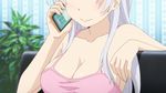  1girl animated animated_gif boku_wa_tomodachi_ga_sukunai breasts cleavage female large_breasts long_hair open_\m/ phone solo takayama_kate tank_top white_hair 