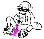  female ink inkling looking_at_viewer monochrome pussy solo splatoon 
