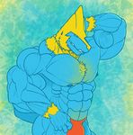  anthro biceps blue_skin bulge huge_muscles hyper male manectric muscles nintendo nipples pecs pok&#233;mon pok&eacute;mon ripped-saurian topless underwear vein video_games 