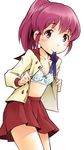  aino_megumi bad_id bad_pixiv_id bra happinesscharge_precure! long_hair mouth_hold open_clothes open_shirt pikarigaoka_middle_school_uniform pink_eyes pink_hair ponytail precure red_sailor_collar sailor_collar sekihan shirt solo underwear undressing 