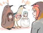  :o akemi_homura animal animal_costume beak bird black_hair blue_eyes crane_(animal) creature egg expressionless hairband hatching jitome kaname_madoka looking_at_another mahou_shoujo_madoka_magica miki_sayaka multiple_girls nude open_mouth penguin pink_eyes pink_hair rainblackwolf red_eyes red_hair sakura_kyouko shatter short_hair short_twintails simple_background smile twintails v-shaped_eyebrows what white_background 