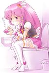  aino_megumi bad_id bad_pixiv_id blush cellphone cure_lovely happinesscharge_precure! highres long_hair panties panty_pull phone pink_eyes pink_hair ponytail precure sekihan sitting solo toilet toilet_use underwear wide_ponytail 