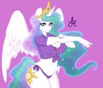  anthrofied breasts cleavage clothed clothing crown cutie_mark equine female friendship_is_magic hair horn long_hair looking_at_viewer mammal monstrenoir multi-colored_hair my_little_pony panties plain_background princess_celestia_(mlp) purple_eyes skimpy solo underwear white_skin winged_unicorn wings 