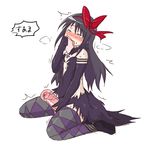  akemi_homura akuma_homura argyle argyle_legwear artificial_vagina bare_shoulders black_gloves black_hair blush bow choker closed_eyes dress elbow_gloves futanari gloves hair_bow long_hair mahou_shoujo_madoka_magica mahou_shoujo_madoka_magica_movie masturbation oman_(evld) panties penis pink_panties simple_background smelling solo spoilers sweat tears thighhighs underwear underwear_sniffing white_background zettai_ryouiki 