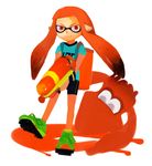  amber_kereno gun ink_tank_(splatoon) inkling orange_eyes orange_hair pointy_ears sidelocks smile solo splatoon_(series) splatoon_1 splattershot_(splatoon) squid weapon 