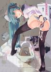 after_sex aqua_eyes aqua_hair arm_support bad_id bad_pixiv_id bar_censor bent_over blue_nails cellphone censored condom cum cum_in_pussy cumdrip graffiti hatsune_miku long_hair looking_back nail_polish no_pants open_mouth panties panties_aside passcal phone pussy restroom school_uniform serafuku skirt skirt_removed solo spread_pussy squat_toilet striped striped_panties thighhighs toilet_paper twintails underwear used_condom vocaloid 