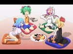  :d animal_ears antennae arm_support bandages barefoot bike_shorts bird_wings blonde_hair blue_eyes blue_hair blush bow candy cape cato_(monocatienus) cirno closed_eyes collarbone cookie dress eating elbow_gloves fang food ghost_costume gloves gloves_removed green_eyes green_hair hair_bow hair_ribbon halloween halloween_costume hood hoodie ice ice_wings jack-o'-lantern letterboxed midriff miniskirt multiple_girls mummy mystia_lorelei navel open_mouth paw_gloves paws pillow plate pocky pumpkin purple_hair reaching red_eyes ribbon rumia shirt short_hair short_sleeves shorts shrug sitting skirt sleeveless sleeveless_shirt sleeves_past_wrists smile socks striped striped_legwear team_9 thighhighs touhou tsurime wariza wings witch wolf_ears wriggle_nightbug 