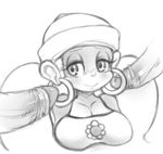  beanie breasts cleavage disembodied_penis donkey_kong_(series) donkey_kong_country earrings greyscale hat hoop_earrings jewelry large_breasts long_hair mato_spectoru monochrome multiple_penises older penis solo spaghetti_strap teenage tiny_kong twintails 
