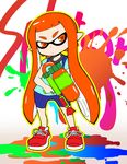  domino_mask green_shirt gun highres inkling kurozu_(crozu) long_hair mask orange_eyes orange_hair pointy_ears shirt short_hair_with_long_locks sidelocks solo splatoon_(series) splatoon_1 splattershot_(splatoon) weapon 