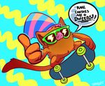  hat mankey nintendo pok&#233;mon pok&eacute;mon simple_background skateboard solo spamcat text thumbs_up top_hat video_games 