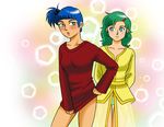  2girls blue_hair blush bottomless elchi_cargo green_hair multiple_girls panties rag_uralo sentou_mecha_xabungle underwear urabaka 