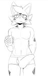  anthro aronhilistix briefs bulge clothing cup erection erection_under_clothes feline greyscale looking_at_viewer male mammal monochrome solo standing underwear 