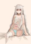  absurdres animal_ears cat_ears covered_nipples cropped_legs feet flat_chest fuuko_chan highres leg_up lingerie long_hair negligee nipples original outstretched_leg panties paw_print purple_eyes see-through silver_hair solo thighhighs toes underwear very_long_hair white_legwear 
