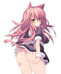  :&lt; animal_ears ass breasts cat_ears cat_tail deep_skin from_behind hair_between_eyes kinoshita_ichi large_breasts long_hair looking_at_viewer looking_back no_panties original pink_hair shiny shiny_skin sideboob simple_background solo tail thick_thighs thighs white_background wrist_cuffs yellow_eyes 