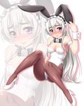  animal_ears arm_garter bare_shoulders blush bow bowtie breasts bunny_ears bunnysuit chaika_trabant cleavage detached_collar embarrassed fake_animal_ears flower hairband high_heels hitsugi_no_chaika leotard lolita_hairband long_hair medium_breasts pantyhose purple_eyes ribbon silver_hair solo surume_(clavis) very_long_hair wrist_cuffs zoom_layer 