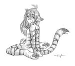  apathetic back back_turned black_and_white blush breasts emo feline female flora_(twokinds) from_behind fur hair hindpaw keidran long_hair looking_at_viewer looking_back mammal monochrome moody pawpads paws plain_background side_boob sitting sketch solo stripes tiger tom_fischbach twokinds white_background 