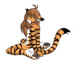  brown_hair colored digitigrade ear_down ear_up ears_down feline female flora_(twokinds) fur hair keidran long_hair looking_at_viewer mammal nishizumi77 nude orange_fur pawpads paws plain_background sitting stripes tiger tom_fischbach twokinds white_background white_fur yellow_eyes 