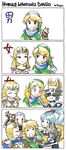  4girls 4koma blonde_hair blue_eyes blue_hair comic gloves grey_hair hat helmet highres impa lana_(zelda_musou) link long_hair midna multiple_girls pointy_ears ponytail princess_zelda red_eyes scarf smile stup-jam the_legend_of_zelda the_legend_of_zelda:_twilight_princess translated zelda_musou 