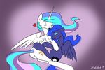  &lt;3 blue_fur blue_hair blush cutie_mark duo equine eyes_closed female friendship_is_magic fur hair horn horse long_hair mammal multi-colored_hair my_little_pony object_in_mouth open_mouth plain_background pony princess_celestia_(mlp) princess_luna_(mlp) smile strebiskunk white_fur winged_unicorn wings 