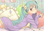  aqua_eyes aqua_hair candy food frilled_pillow frills hatsune_miku lollipop long_hair pafufu pillow solo stuffed_animal stuffed_toy teddy_bear twintails vocaloid 