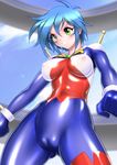  :d allenby_beardsley blue_bodysuit blue_hair blush bodysuit bow breasts cameltoe cloud cockpit covered_nipples day g_gundam green_eyes grin gundam large_breasts lips mobile_trace_suit multicolored multicolored_bodysuit multicolored_clothes open_mouth red_bodysuit sakura_ryuuken shiny shiny_clothes short_hair skin_tight sky smile solo 