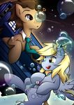  ? blonde_hair blue_eyes brown_fur brown_hair bubble cutie_mark derp_eyes derpy_hooves_(mlp) doctor_whooves_(mlp) duo earth_pony equine female floating friendship_is_magic fur grey_fur hair horse liquid male mammal my_little_pony necktie outside pegasus pony secret-pony sonic_screwdriver space stars wings yellow_eyes 