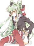  amatsukaze_(kantai_collection) amatsukaze_(kantai_collection)_(cosplay) black_panties blush breasts c.c. code_geass cosplay creayus dress green_hair kantai_collection long_hair looking_at_viewer panties sailor_dress short_dress simple_background sketch small_breasts solo striped striped_legwear thighhighs two_side_up underwear white_background yellow_eyes 